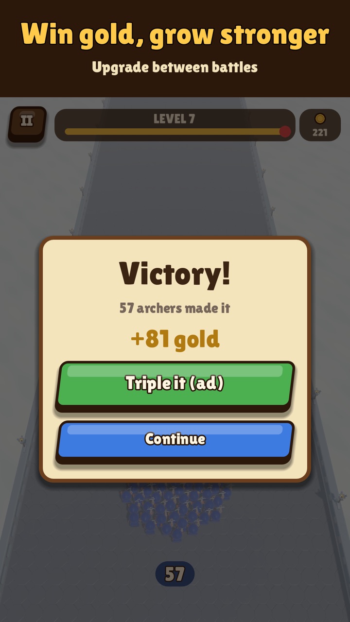 Victory card with gold reward